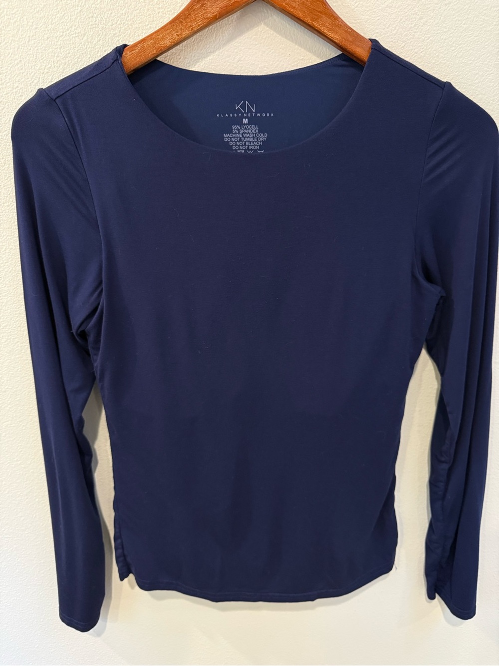 Klassy Network Navy Long Sleeve Scoop Neck Top with Built in Bra